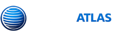 Weiß-blaues FinanzAtlas Schriftlogo auf schwarzem Hintergrund.